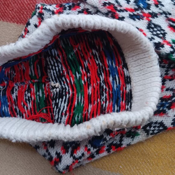 Vintage Nordic Elf Hat Knit Long Tail Multicolor Pattern 1970\'s 25\